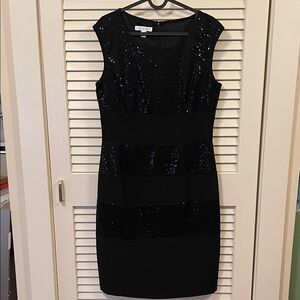 London Times Black Sequin Mini Dress